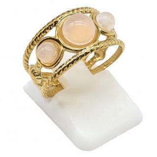 Anillo Acero Inox. triple CUARZO ROSA